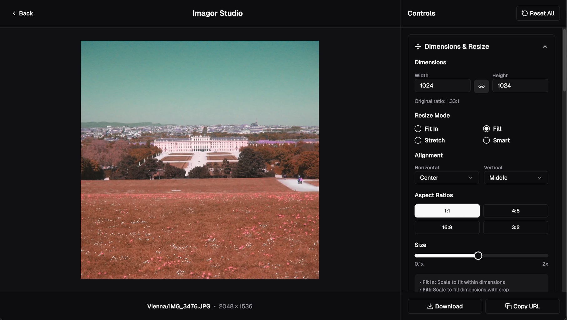 Imagor Studio Live Editor Interface